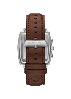 michael kors oversized rhys silver tone and leather watch
