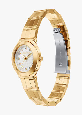 michael kors ساعة مايكل كورس بيلي بثلاث عقارب من الفولاذ المقاوم للصدأ بلون ذهبي