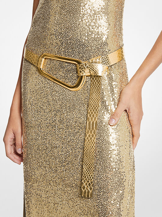 michael kors angelina metallic python embossed leather belt