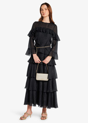 michael kors metallic striped georgette ruffled dress