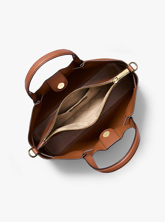 Carson Medium Pebbled Leather Satchel, LUGGAGE | Michael Kors KSA