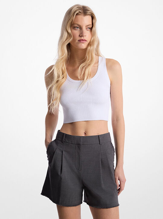michael kors frayed stretch wool pleated shorts