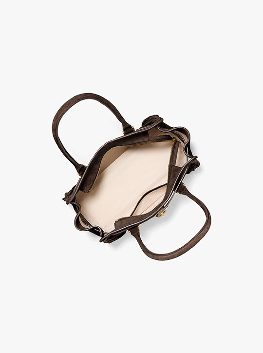 michael kors حقيبة ساتشيل هاميلتون مودرن صغيرة مصنوعة من جلد الغزال ومزينة بالشراريب