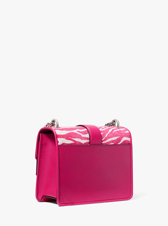 Greenwich Small Zebra Print Calf Hair Crossbody Bag, DRAGONFRUIT