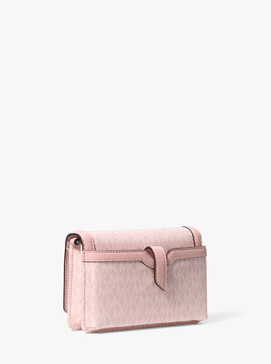 michael kors حقيبة كروسبودي صغيرة الحجم من جيت سيت، مزينة بشعار الماركة، مصنوعة من نسيج منسوج، مناسبة للهواتف الذكية