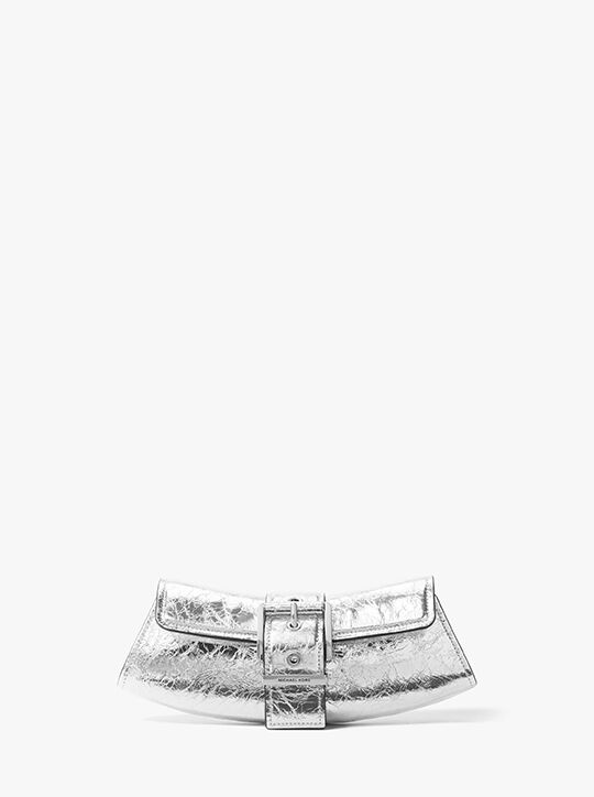 michael kors colby small crackled metallic leather convertible clutch