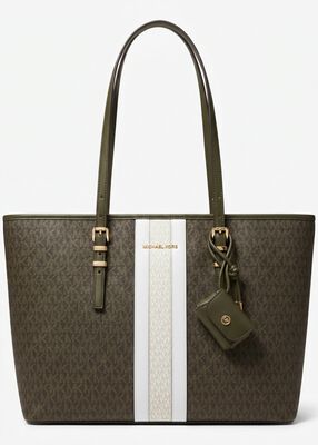 michael kors logo print striped tote bag