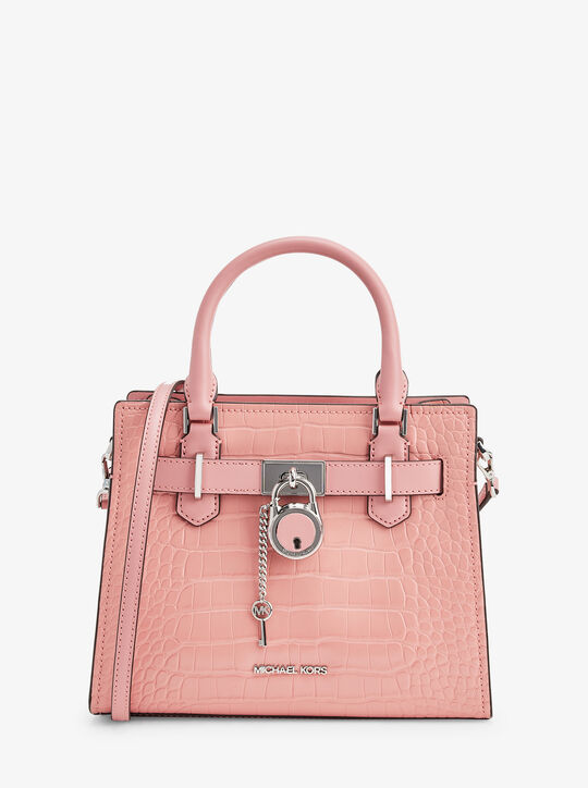 michael kors hamilton small crocodile embossed faux leather satchel