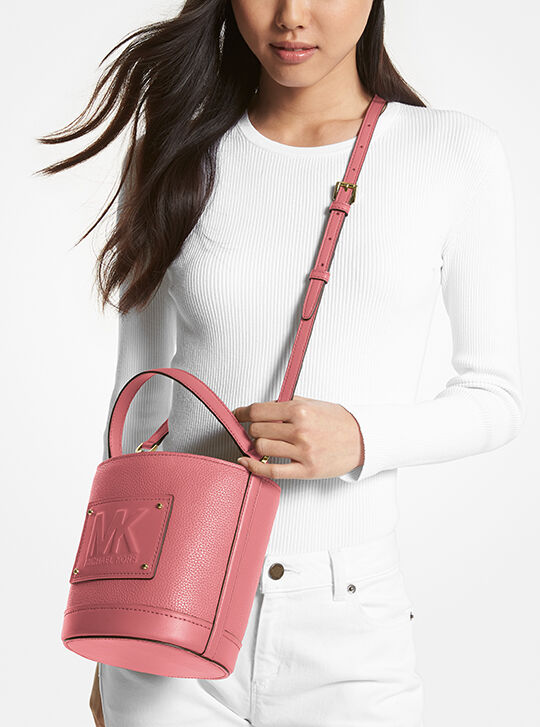 Kimber Medium Pebbled Leather Bucket Bag, TEA ROSE | Michael Kors KSA