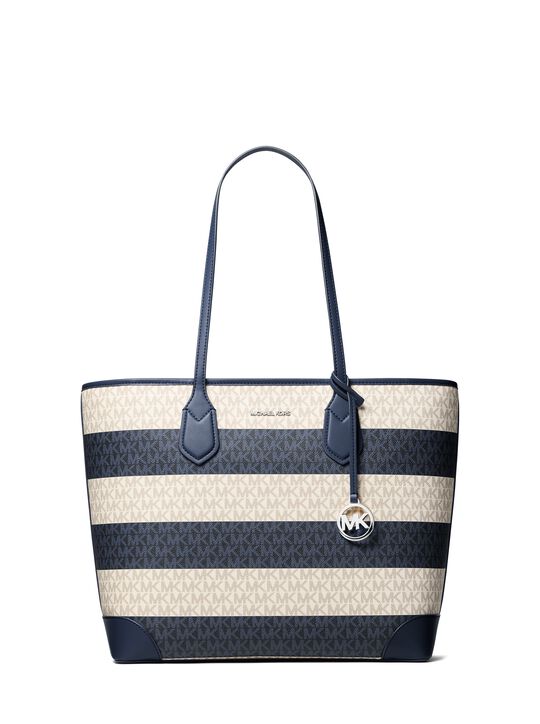 michael kors eva large striped signature logo tote bag