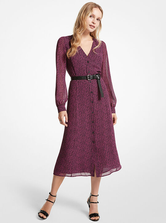 knee length dresses for ladies Michael Kors Zebra Georgette Midi Dress, Bone main image 0