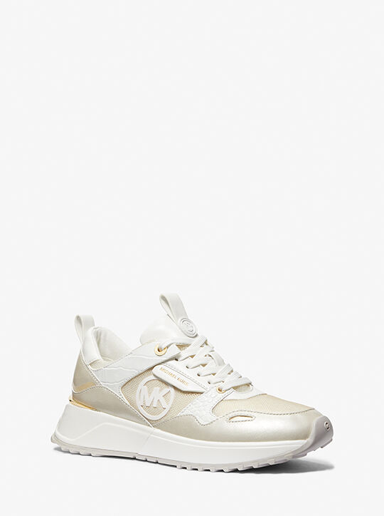 Theo Metallic Canvas and Leather Trainer