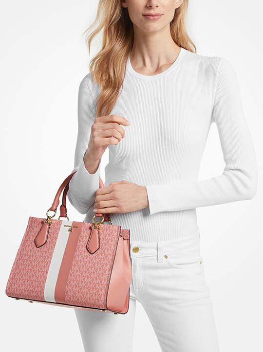 Marilyn Medium Logo Stripe Satchel | Michael Kors Official Website 