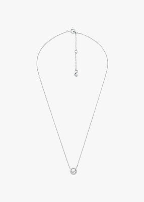 michael kors rhodium plated sterling silver pav  logo necklace earring set