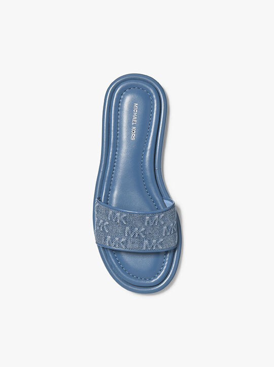michael kors dana logo embossed denim slide sandal