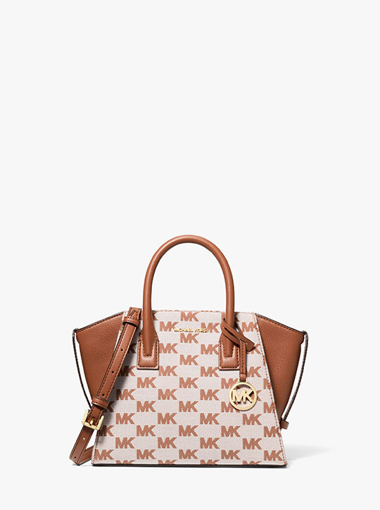 michael kors avril small signature logo jacquard satchel
