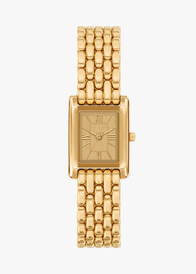 michael kors essex three hand gold tone stainless steel watch