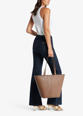 michael kors flora large signature logo and leather tote bag