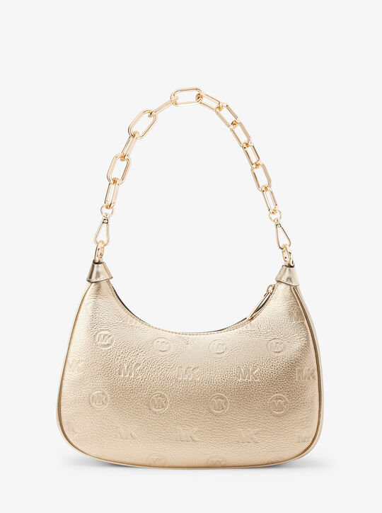 Cora Large Metallic Logo Embossed Leather Shoulder Bag | Michael 