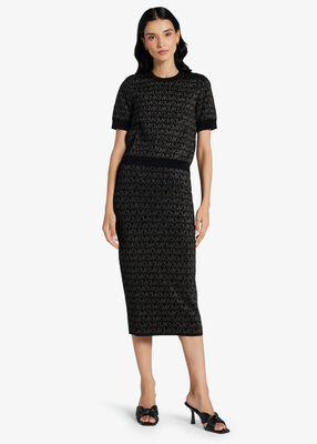 michael kors metallic logo jacquard short sleeve sweater