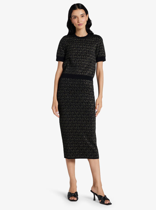 michael kors metallic logo jacquard short sleeve sweater