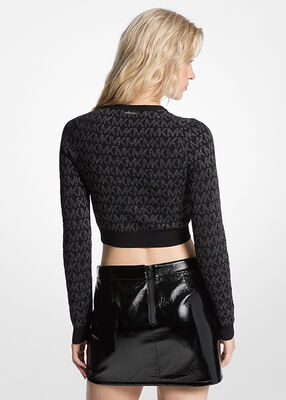 michael kors metallic logo jacquard cropped zip up cardigan