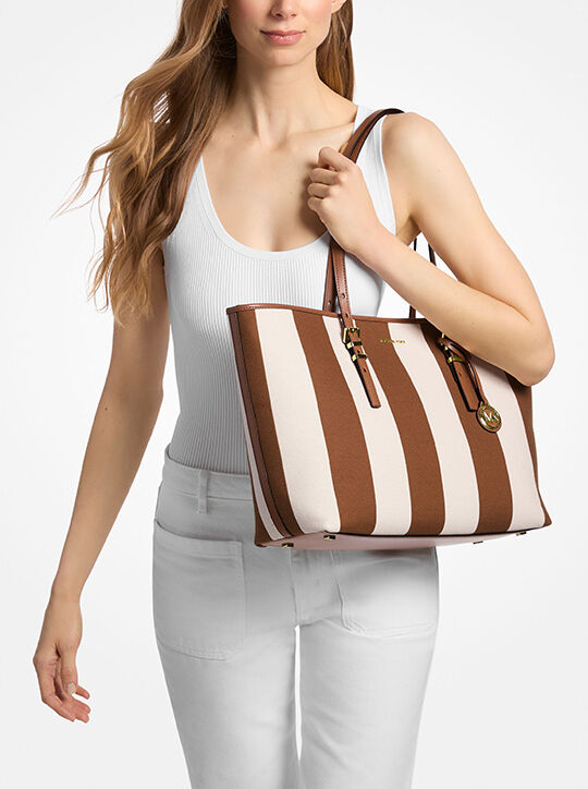 michael kors quinn large striped canvas tote bag