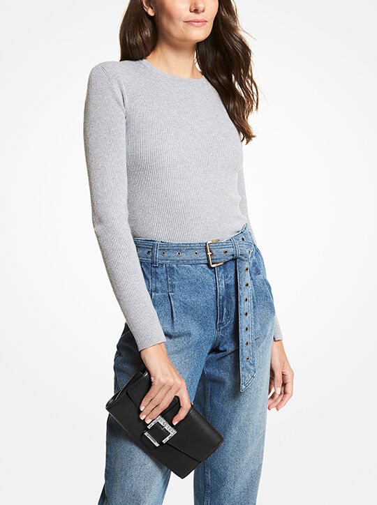 michael kors حقيبة كلاتش من الجلد متوسطة الحجم بينيلوب