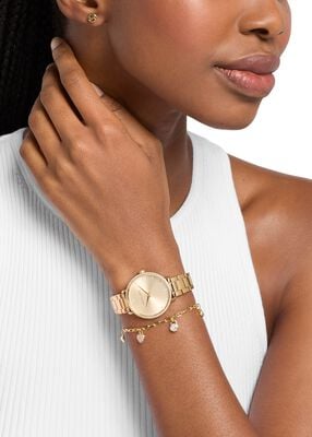 michael kors mini pyper pav  gold tone watch and jewelry gift set