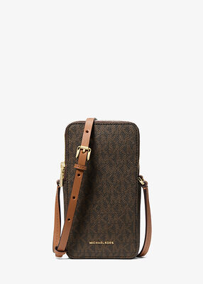 michael kors jet set small signature logo smartphone crossbody bag