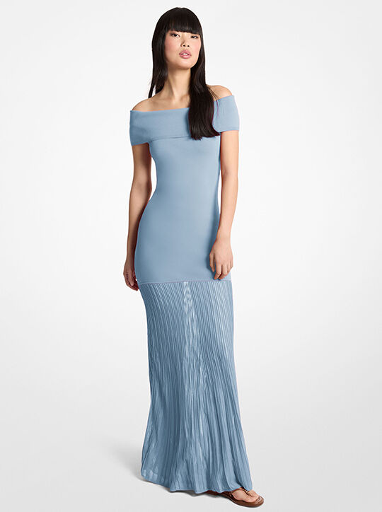 Pleated Stretch Knit Off-The-Shoulder Maxi Dress michael kors pleated stretch knit off the shoulder maxi dress