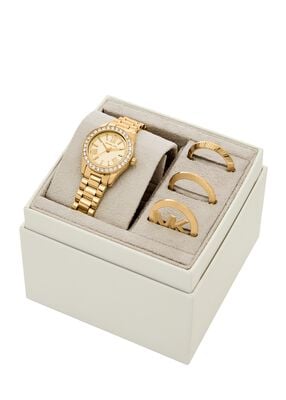 michael kors lexington brushed gold tone watch gift set