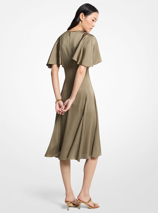 michael kors cape sleeve satin midi dress