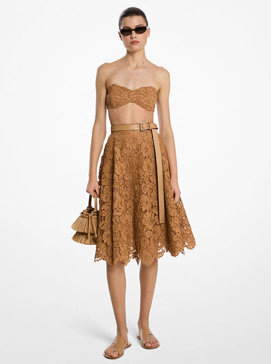 Hand-Embroidered Floral Lace Circle Skirt michael kors hand embroidered floral lace circle skirt