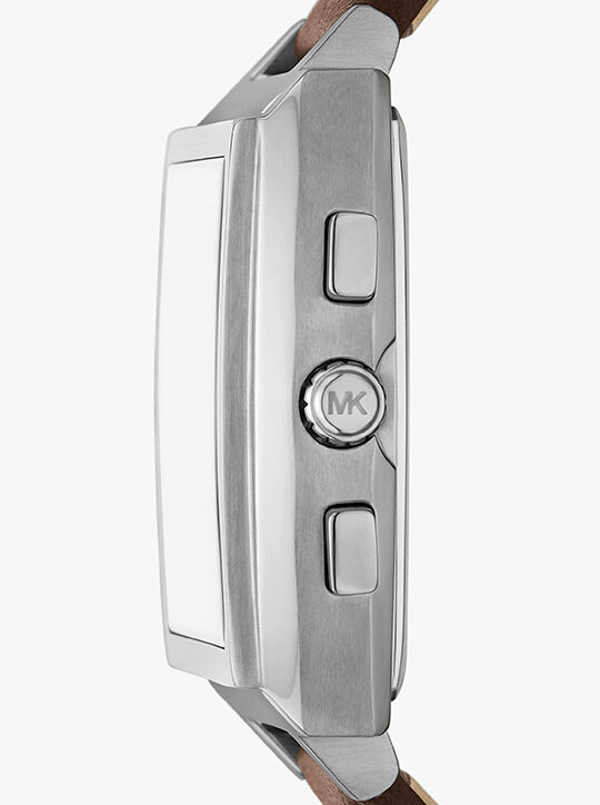 Oversized Rhys Silver-Tone and Leather Watch michael kors oversized rhys silver tone and leather watch