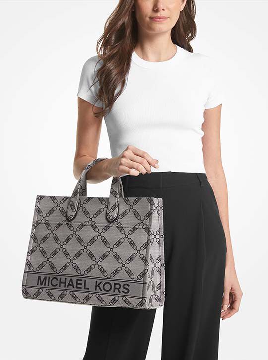 michael kors gigi large empire logo jacquard tote bag