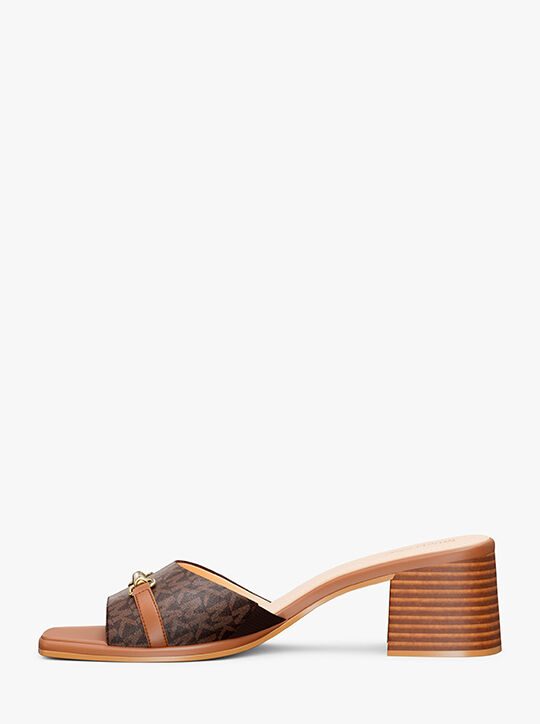michael kors carson signature logo block heel sandal