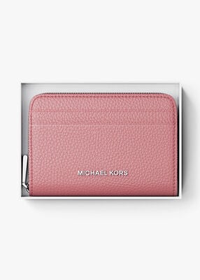 michael kors حافظة بطاقات  جيت سيت صغيرة من الجلد المحبب مزودة بسحّاب