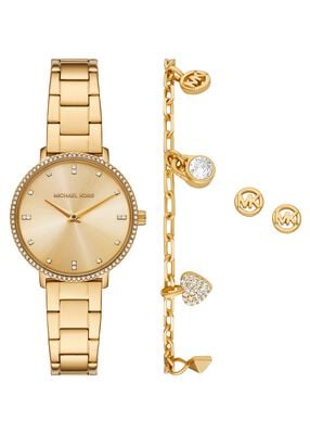 michael kors mini pyper pav  gold tone watch and jewelry gift set