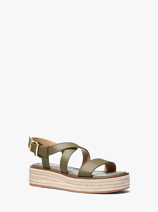 Lynn Leather Platform Espadrille Sandal, SAFARI GREEN | Michael