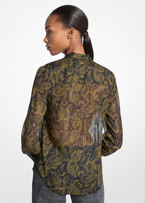 michael kors metallic paisley print tie front georgette blouse