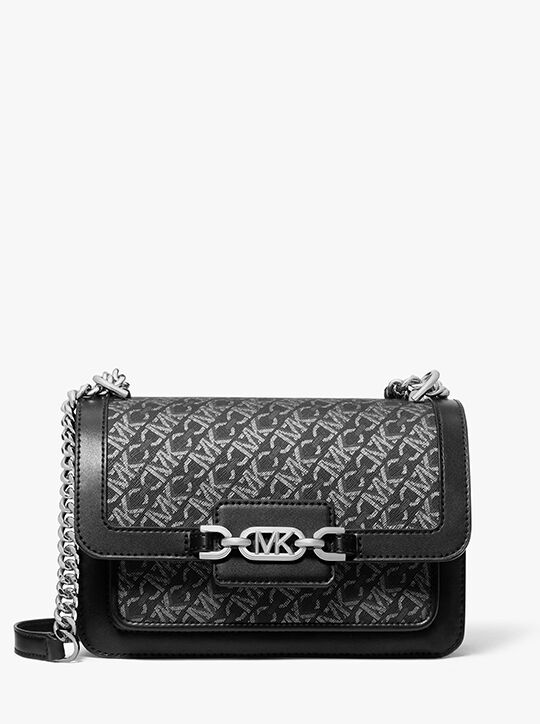 michael kors حقيبة كتف هيذر معدنية كبيرة بشعار الماركة