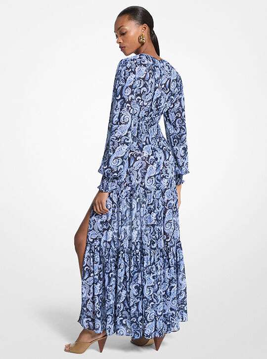 michael kors paisley print smocked georgette maxi dress