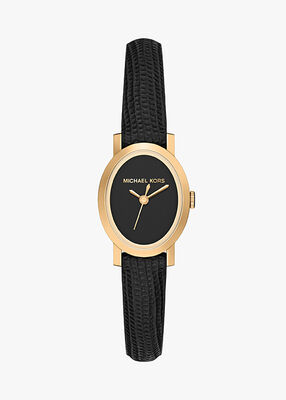 michael kors maude three hand black leather watch