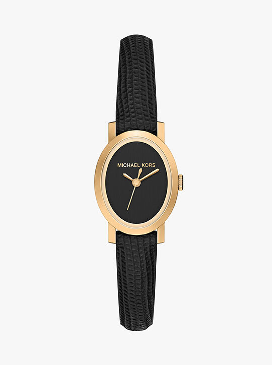 michael kors maude three hand black leather watch