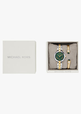 michael kors laney three hand two tone stainless steel watch set