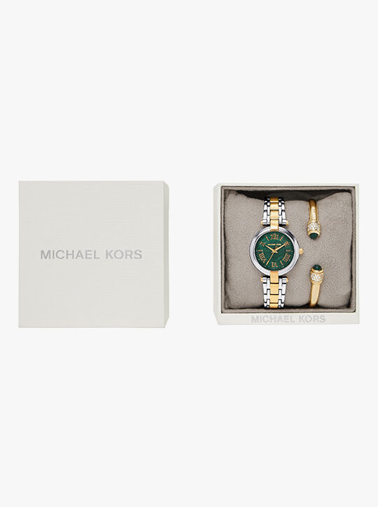 michael kors laney three hand two tone stainless steel watch set