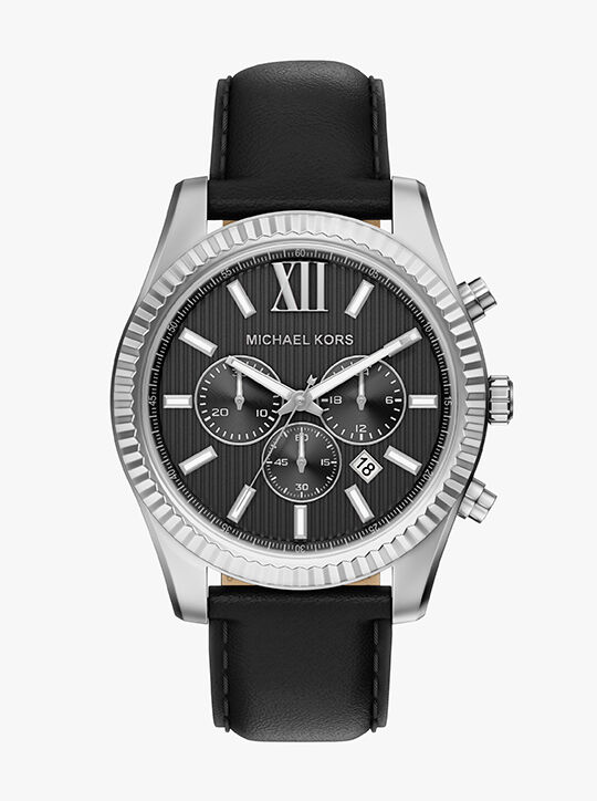 michael kors lexington chronograph black leather watch