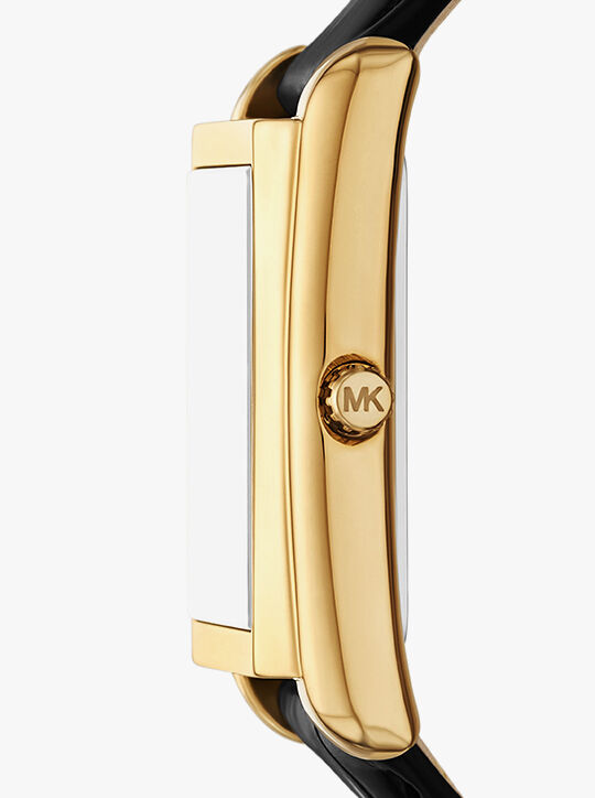 michael kors essex gold tone and crocodile embossed leather watch