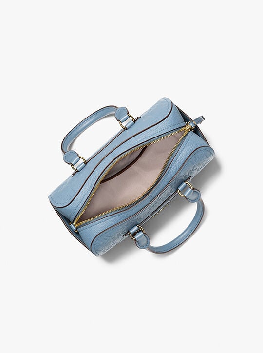 michael kors jet set travel extra small logo embossed leather duffel crossbody bag